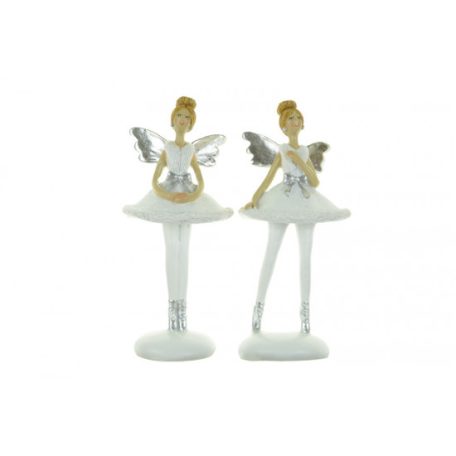 Figura angyal balerina - Fehér-ezüst - 6x5x14 cm  