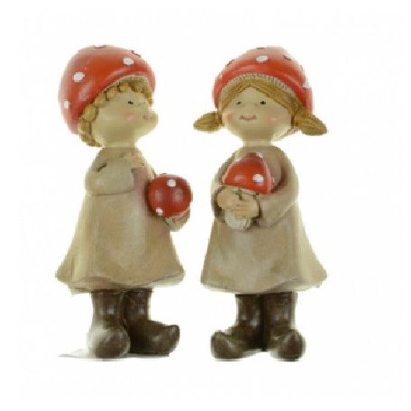 Figura fiú/lány gombasapkában álló piros/barna -  5x4x11,5cm 