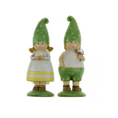 Figura fiú/lány pöttyös sapiban zöld - 3.8x3.8x11.5cm