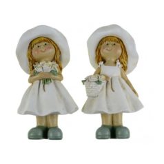   Figura lány fehér kalapos virággal - 2 féle  -  8x6.5x14 cm 