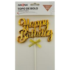 Torta dekor - Happy Birthday - Arany - 23 cm