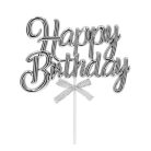 Torta dekor - Happy Birthday - Ezüst - 23 cm