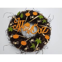   Natúr fa - 'Itt az ősz' felirat koszorúra festett - 20x10 cm