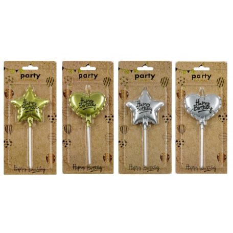 Tortagyertya - Happy Birthday - Arany-ezüst - 14 cm