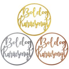 Natúr fa - Boldog karácsonyt körben ezüst - 37 cm