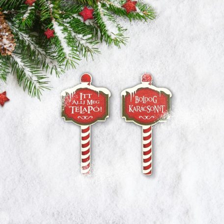 Nyomtatott fa tábla - Karácsonyi megállító táblák - 12x6cm - 2 db-os szett  