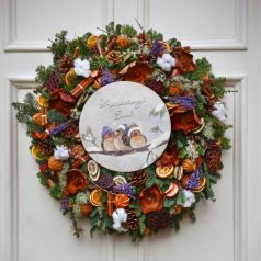    Nyomtatott fa tábla - Karácsonyi koszorú közép 11,8 cm  