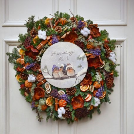  Nyomtatott fa tábla - Karácsonyi koszorú közép 11,8 cm  