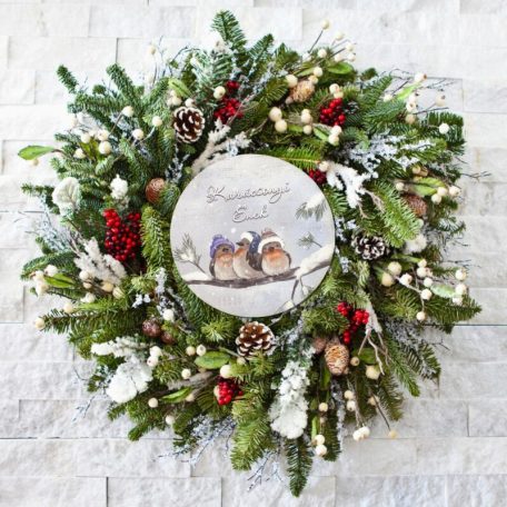  Nyomtatott fa tábla - Karácsonyi koszorú közép 11,8 cm  