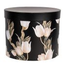 Díszdoboz szett kerek - Fekete-virágos - 19cm, 22 cm, 24 cm - 3 db-os szett  