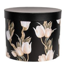 Díszdoboz szett kerek - Fekete-virágos - 19cm, 22 cm, 24 cm - 3 db-os szett  