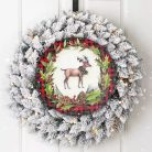  Nyomtatott fa tábla koszorú közép - Szarvasos piros kockás - 14,8 cm