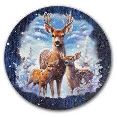   Nyomtatott fa tábla koszorú közép - Szarvas és őzikék - 14,8 cm