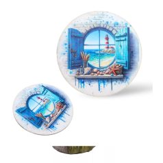   Nyomtatott fa koszorú közép - Tengeri lak - 11,8 cm, 14,8 cm  