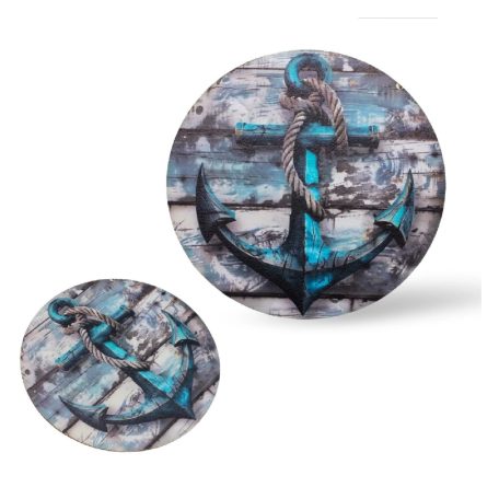 Nyomtatott fa koszorú közép - Horgony  - 11,8 cm, 14,8 cm
