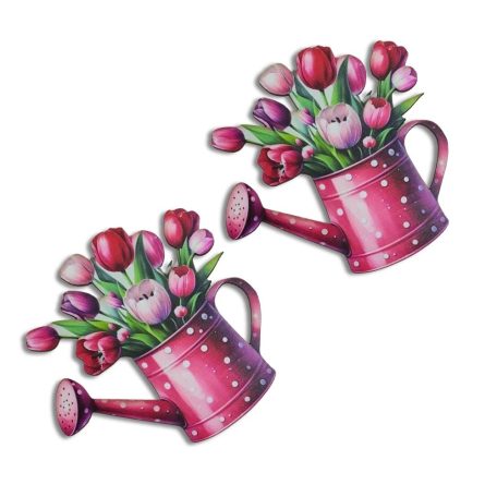 Nyomtatott dekorkarton - Virágos kanna - tulipán - 8,9x9cm - 2db/csomag