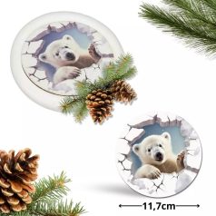    Nyomtatott fa tábla koszorú közép - Kíváncsi jegesmedve - 11,8 cm