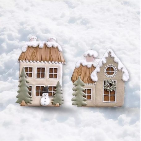  Nyomtatott dekorkarton - Pasztell mézeskalács házikók - 2 db/csomag