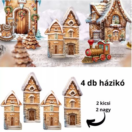  Nyomtatott dekorkarton - Mézeskalács házikók - 4 db/csomag