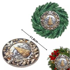   Nyomtatott fa tábla koszorú közép - Arany fenyő - 11,8 cm