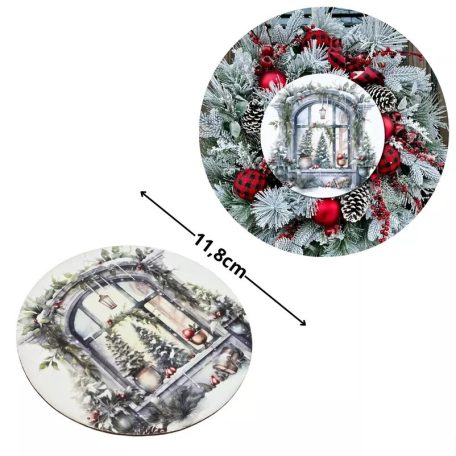 Nyomtatott fa tábla koszorú közép - Karácsonyi ablak grincs - 11,8 cm, 14,8 cm