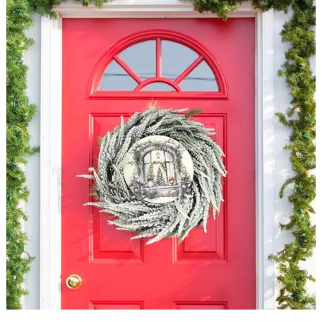 Nyomtatott fa tábla koszorú közép - Karácsonyi ablak grincs - 11,8 cm, 14,8 cm