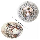 Nyomtatott fa tábla koszorú közép - Mosolygós hóember - 11,8 cm