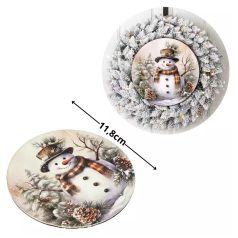   Nyomtatott fa tábla koszorú közép - Mosolygós hóember - 11,8 cm