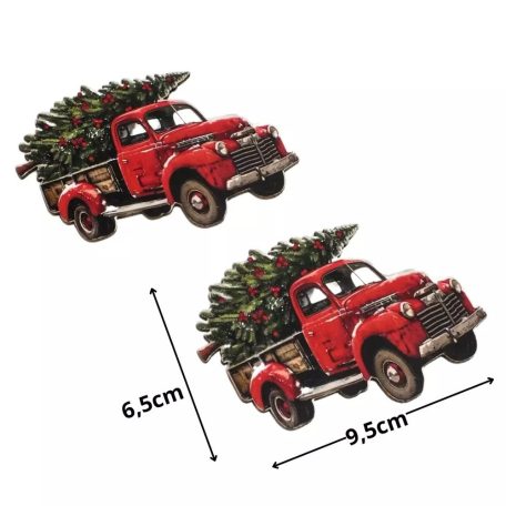 Nyomtatott dekorkarton - Autó fenyővel - 9,5 cm - 2 db/csomag