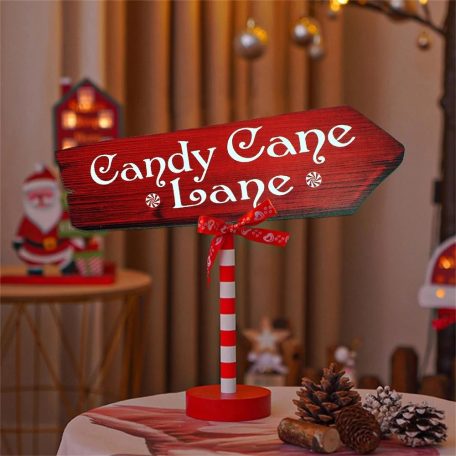 Nyomtatott dekorkarton - Candy Cane Lane útjelző - 26 cm  