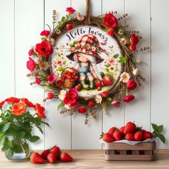   Nyomtatott dekorkarton - Hello tavasz kislány koszorúközép - 11,8 cm