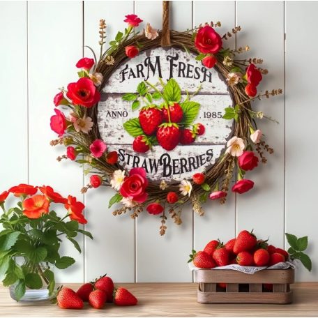 Nyomtatott dekorkarton - Eper farm koszorúközép - 11,8 cm