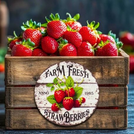 Nyomtatott dekorkarton - Eper farm koszorúközép - 11,8 cm