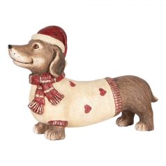   Tacskó karácsonyi kerámia figura - Barna-bézs - 42x12x27 cm