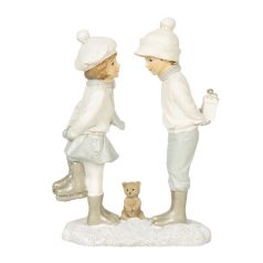 Lány-fiú figura macival - fehér - 13x5x17  cm 