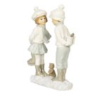 Lány-fiú figura macival - Fehér - 13x5x17 cm 