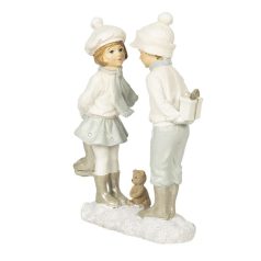 Lány-fiú figura macival - Fehér - 13x5x17 cm 