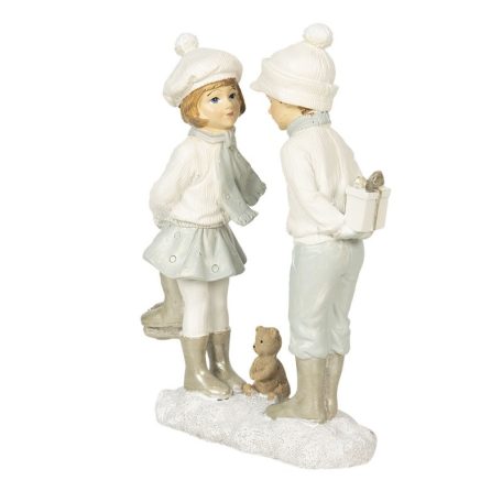 Lány-fiú figura macival - Fehér - 13x5x17 cm 