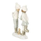 Lány-fiú figura macival - Fehér - 13x5x17 cm 