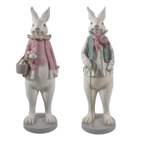 Rózsaszín-fehér nyúl figura fiú - 53 cm