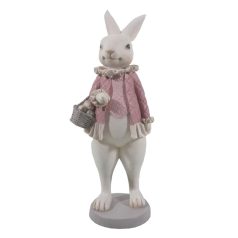 Nyuszilány figura kosárral rózsaszín - 10x10x25 cm