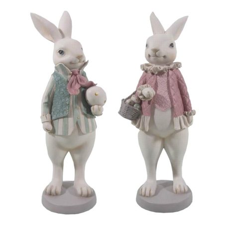Nyuszilány figura kosárral rózsaszín - 10x10x25 cm