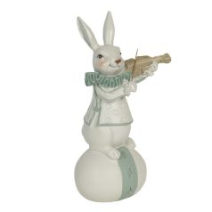 Nyuszi dekor figura tojáson hegedűvel -  8x7x17 cm