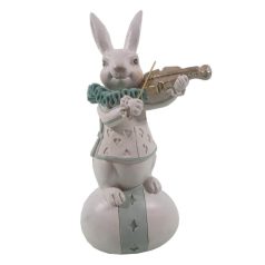 Nyuszi dekor figura tojáson hegedűvel -  8x7x17 cm