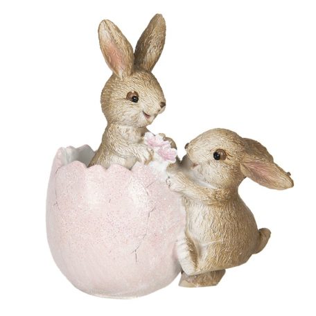 Nyuszi gyerekek rózsaszin tojással - 10 cm - Raktáron