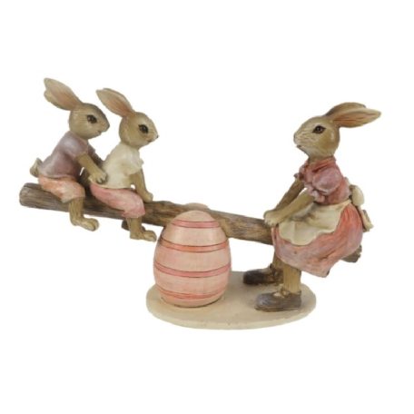 Clayre & Eef - Mérleghintázó nyuszimama nyuszigyerekekkel - 20 cm - Raktáron
