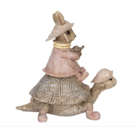 Clayre & Eef - Teknősön ülő nyuszi - 14x8x14 cm - Raktáron