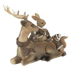 Rénszarvas figura nyuszival mókussal - 20x11x16 cm 