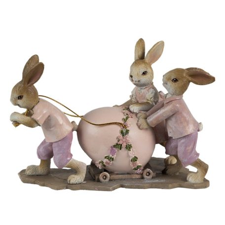3 nyuszi figura tojással rózsaszín - 17x8x11 cm - Raktáron