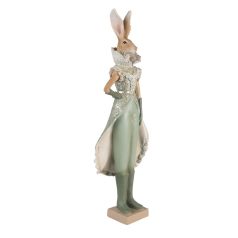 Elegáns klasszikus zöld nyúl figura - 14x10x44 cm